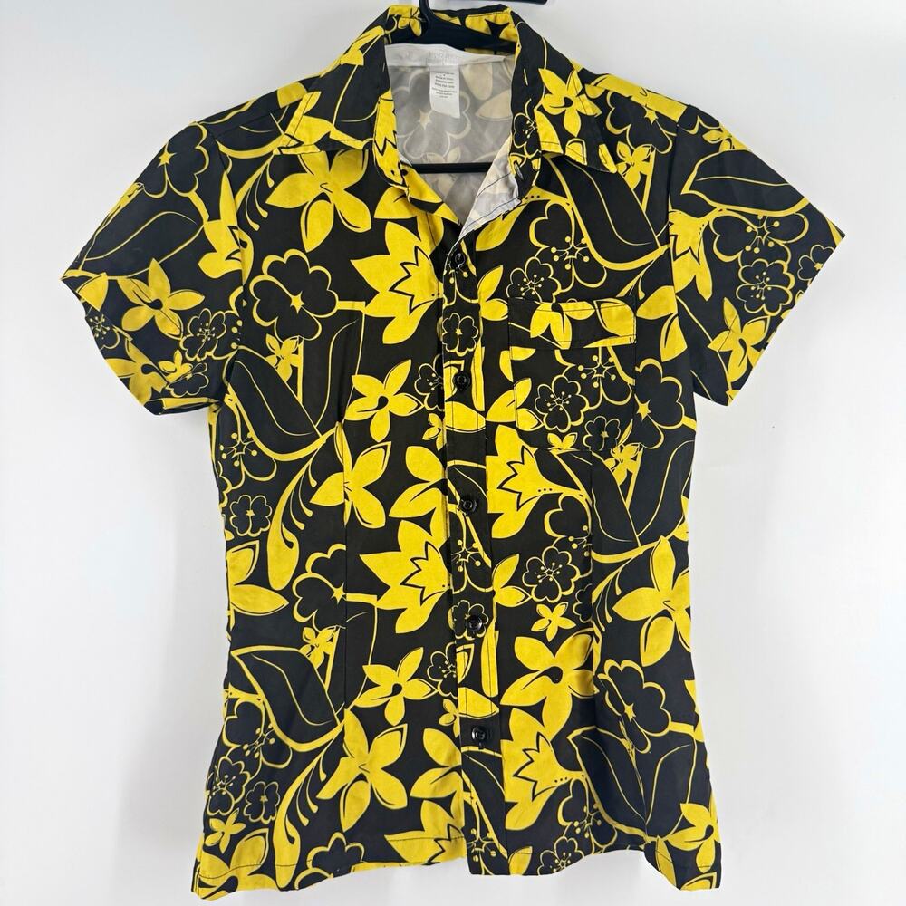 Fear and Loathing in Las Vegas Women’s Black Yellow Floral Hawaiian Shirt S